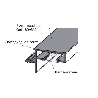 Профиль Gola для верхних шкафов с пазом под LED, L=4.2м, алюминий
